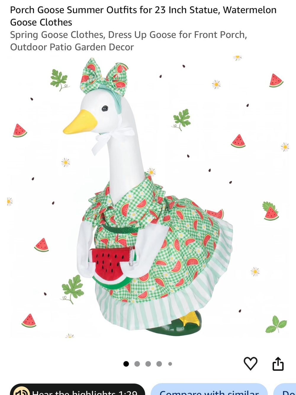 Porch Goose Summer Watermelon Outfit - NEW